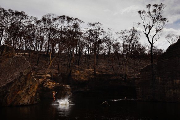 A watering hole in the Blue Mountains, where the Gospers Mountain Fire tore through the communities of Clarence, Dargan and Bell over Christmas.