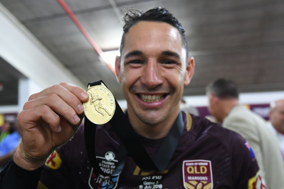 Billy Slater won the Wally Lewis medal for player of the series in his final Origin campaign in 2018.
