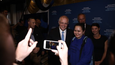 Scott Morrison campaigns in Sydney's Chinatown on Wednesday night. 