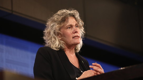 National Farmers Federation president Fiona Simson speaking to the National Press Club on Tuesday. 