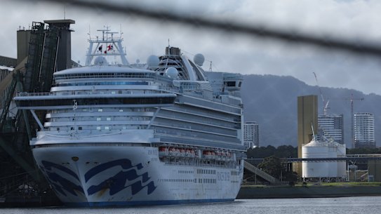 The Ruby Princess cruise ship docked at Port Kembla. 