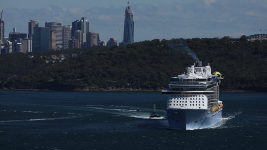 The Spectrum of the Seas cruise ship leaves Sydney Harbour.