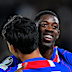 Dembele celebrates opening the scoring against Slovan Bratislava