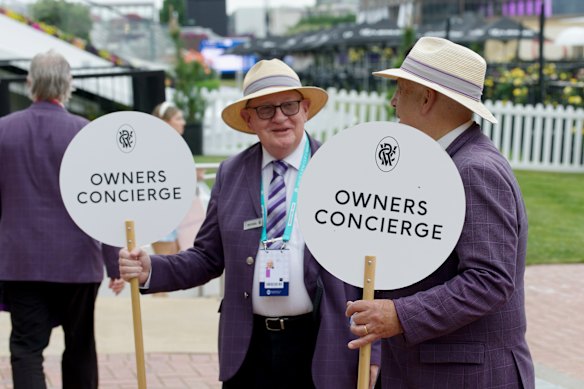 Staff prepare for a big day at the Cox Plate.