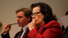 Michelle Grattan in 2011, when she worked for The Age. Journalist Andrew Probyn is on her right.