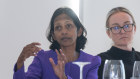 Visy Superannuation Roundtable hosted by Anthony Pratt, Chairman, Visy, at Circular Quay. (left to right)  Shemara Wikramanayake, and Kelly Power. Tuesday 23rd July