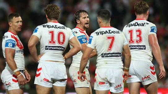 Clint Gutherson (centre), and Damian Cook (left), aren’t getting any younger as the game gets quicker and quicker.