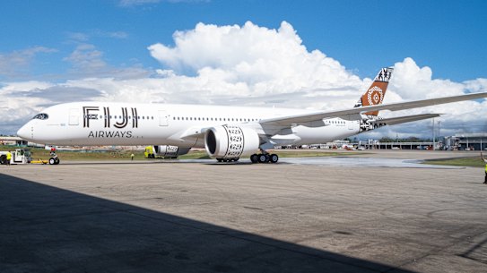 A Fiji Airways A350 on the ground.
