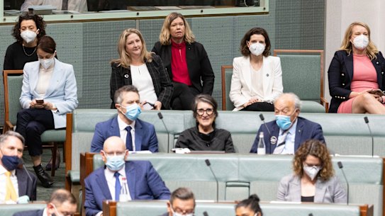Liberal MP Bridget Archer (back row, centre) crossed the floor to support the legislation.