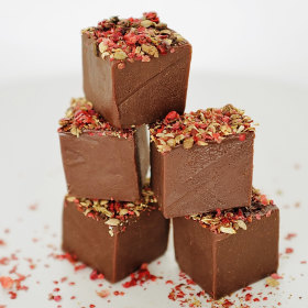 Pink peppercorn chocolate fudge.