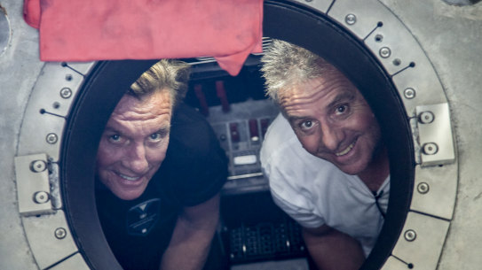 Larry Connor and Patrick Lahey during a 2021 trip to Mariana Trench in the western Pacific Ocean.