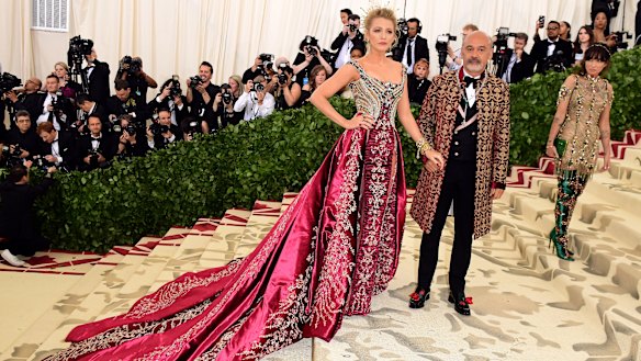 Blake Lively and Christian Louboutin at the Met Gala on May 7. 