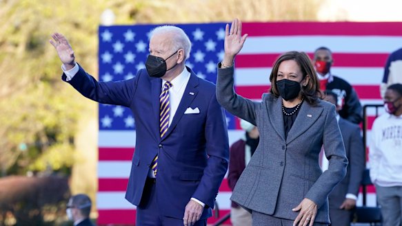US President Joe Biden and Vice-President Kamala Harris in Atlanta, Georgia on Tuesday.