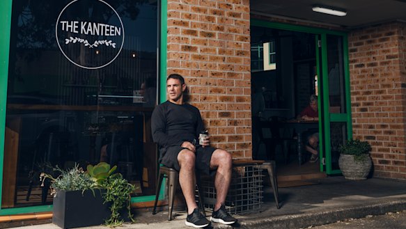 Cool beans: Brad Fittler at his wife Marie's coffee shop at Warriewood.
