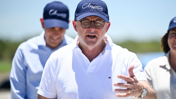 Prime Minister Anthony Albanese speaks to the media in Cloncurry, north-west Queensland, on Tuesday.