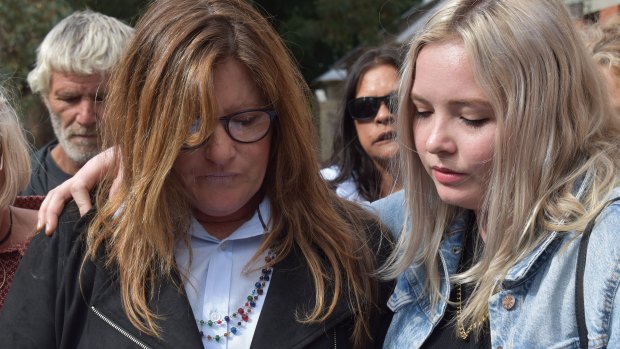 Dusty Rose’s mother, Cheryl Francis (left), with one of Dusty’s best friends, Tayla Brown, after hearing the sentence at the Supreme Court on Friday.