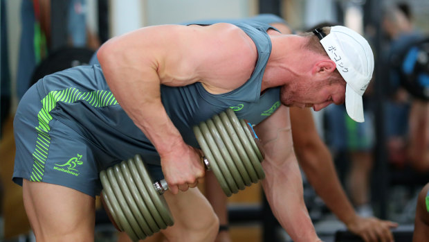 Fighting fit: David Pocock at the gym in Odawara.