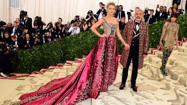 Blake Lively and Christian Louboutin at the Met Gala on May 7. 
