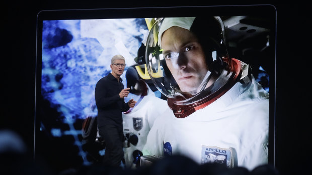 Cook also previewed one of the original shows Apple is producing for its new video-streaming service, "For All Mankind," set in an alternate history where the Soviets were first to land a man on the moon.