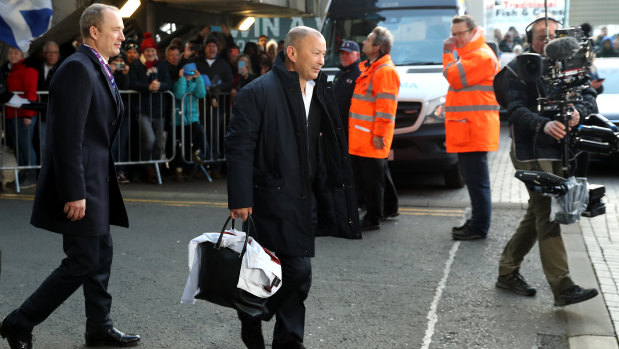 England coach Eddie Jones arrives at Murrayfield to a hot reception.