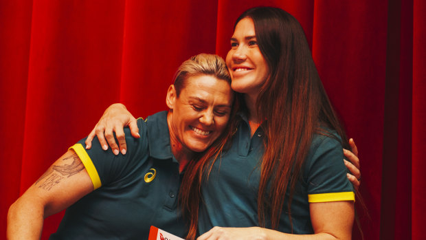 Australian sevens stars Sharni Smale (left) and Charlotte Caslick (right) after being picked for their third Olympics. 