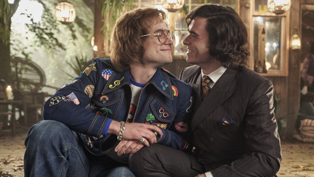 Taron Egerton as Elton John and Richard Madden as his lover John Reid in Rocketman. 