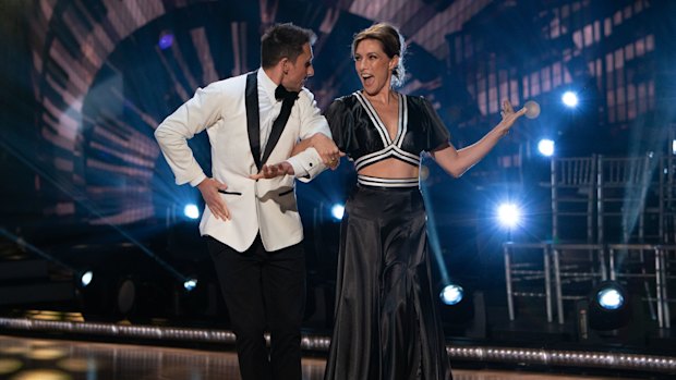 Claudia Karvan and her dance partner Aric Yegudkin perform in the audience-less studio of Dancing With The Stars.