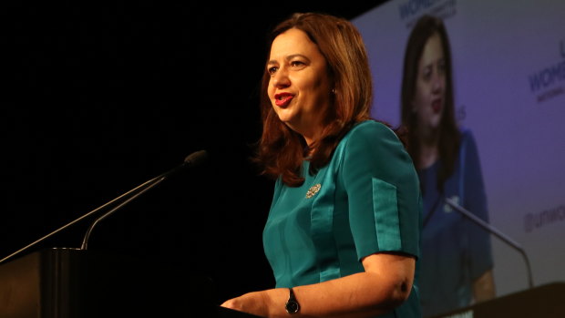 Queensland Premier Annastacia Palaszczuk speaking at an International Women's Day breakfast in Brisbane on Wednesday.
