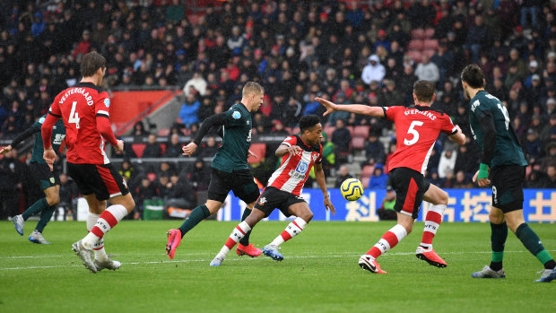 Matej Vydra of Burnley on his way to scoring his team's second goal at St Mary's Stadium.