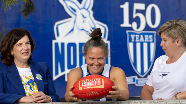 North president Sonja Hood (left) with skipper Emma Kearney and chief executive Jennifer Watt.