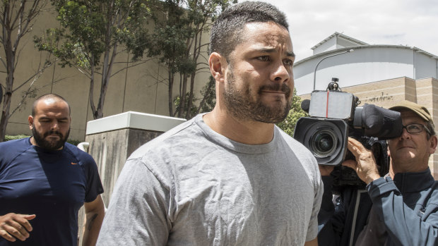 On bail: Jarryd Hayne reporting to Castle Hill police station on Thursday. 