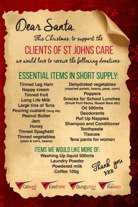 Peanut butter, nappies, washing up liquid are just some of the everyday items being collected at the Eastlake clubs for St John's Care in Reid.