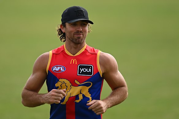 Rhys Mathieson in his playing days at the Brisbane Lions in 2023.
