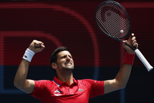 Novak Djokovic celebrates his win.