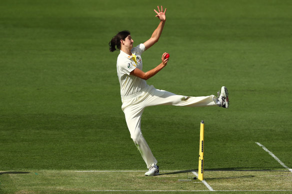 Stella Campbell of Australia bowls during day two of the Women’s Test.