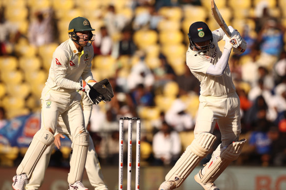 KL Rahul plays a shot.