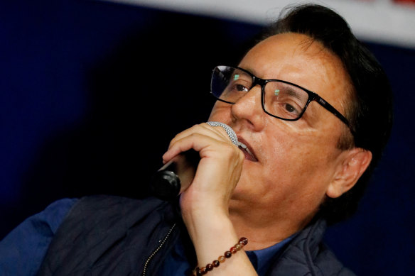 Ecuadorean presidential candidate Fernando Villavicencio speaks during a campaign rally in Quito, Ecuador.