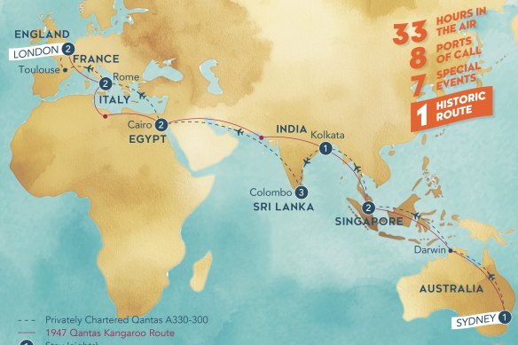 A new tour follows an almost identical flight path as Qantas’s first Sydney-London route in 1947.