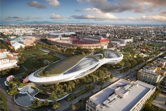 Design render of the futuristic Lucas Museum of Native Art.