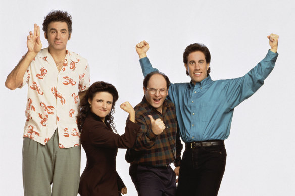 The Seinfeld gang (l-r): Kramer (Michael Richards), Elaine (Julia Louis-Dreyfus), George (Jason Alexander) and Jerry (Jerry Seinfeld).  