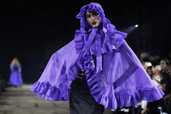 A model in Gail Sorronda’s 20th anniversary show ‘Chromophobia’ in Brisbane.