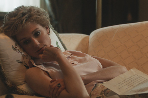 Elizabeth Debicki in character as Princess Diana for The Crown.