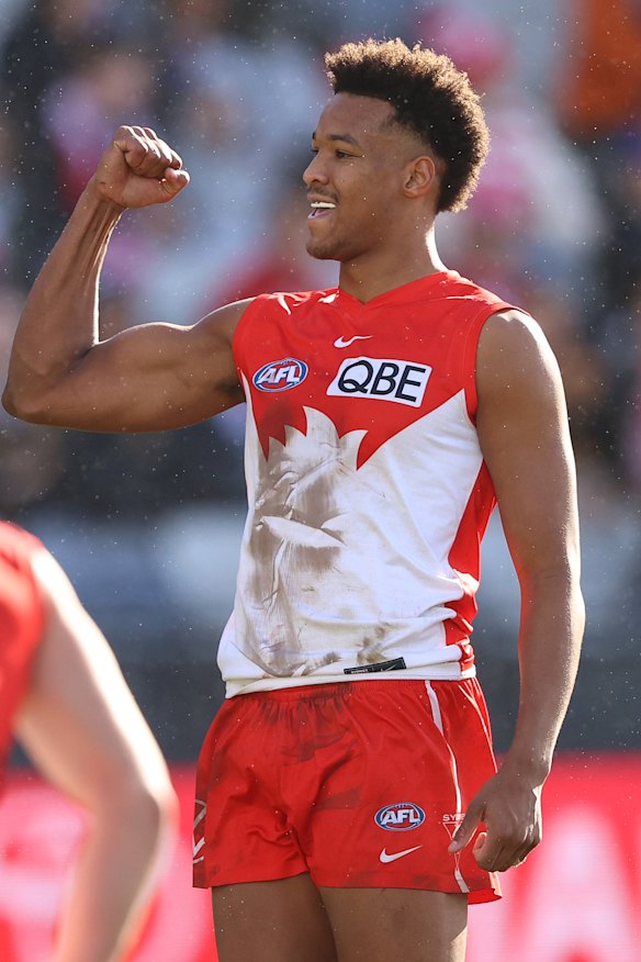 Joel Amartey is all smiles after scoring on Sunday.