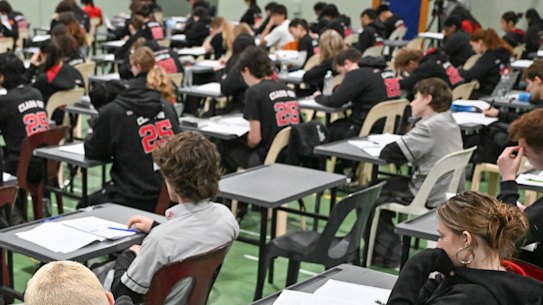 Students sitting a VCE practice exam in October.