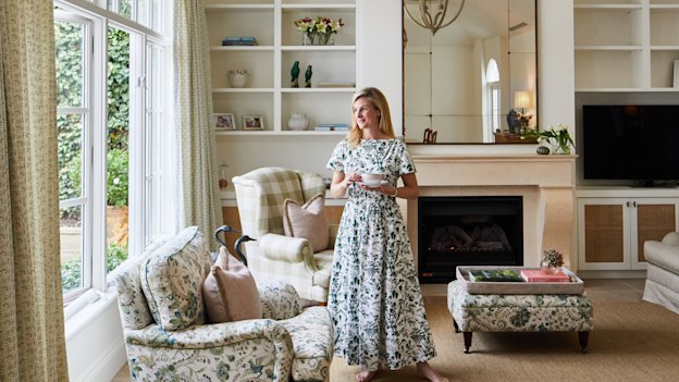 “I love the sense of space the pitched roof gives the room,” says Monique. “The armchairs were custom made in imported fabrics by decorator Adelaide Bragg.”