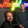 Series producer Andrew Thompson, left, and showrunner Jason Herbison in the Neighbours studio in Melbourne as the final episodes were being shot this week.