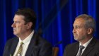 Magellan non-executive director Hamish McLennan and chairman Andrew Formica at the company’s AGM last year.