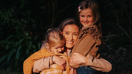 Charlotte Storey with daughters Eva, 3, and Rose, 5. 