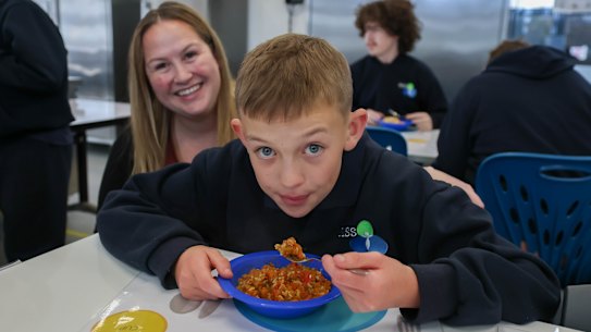 Rachel Cooke with son Christian at the Melton Specialist School lunch club.