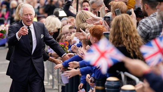 King Charles III meets well-wishers outside Hillsborough Castle in Belfast on Tuesday.
